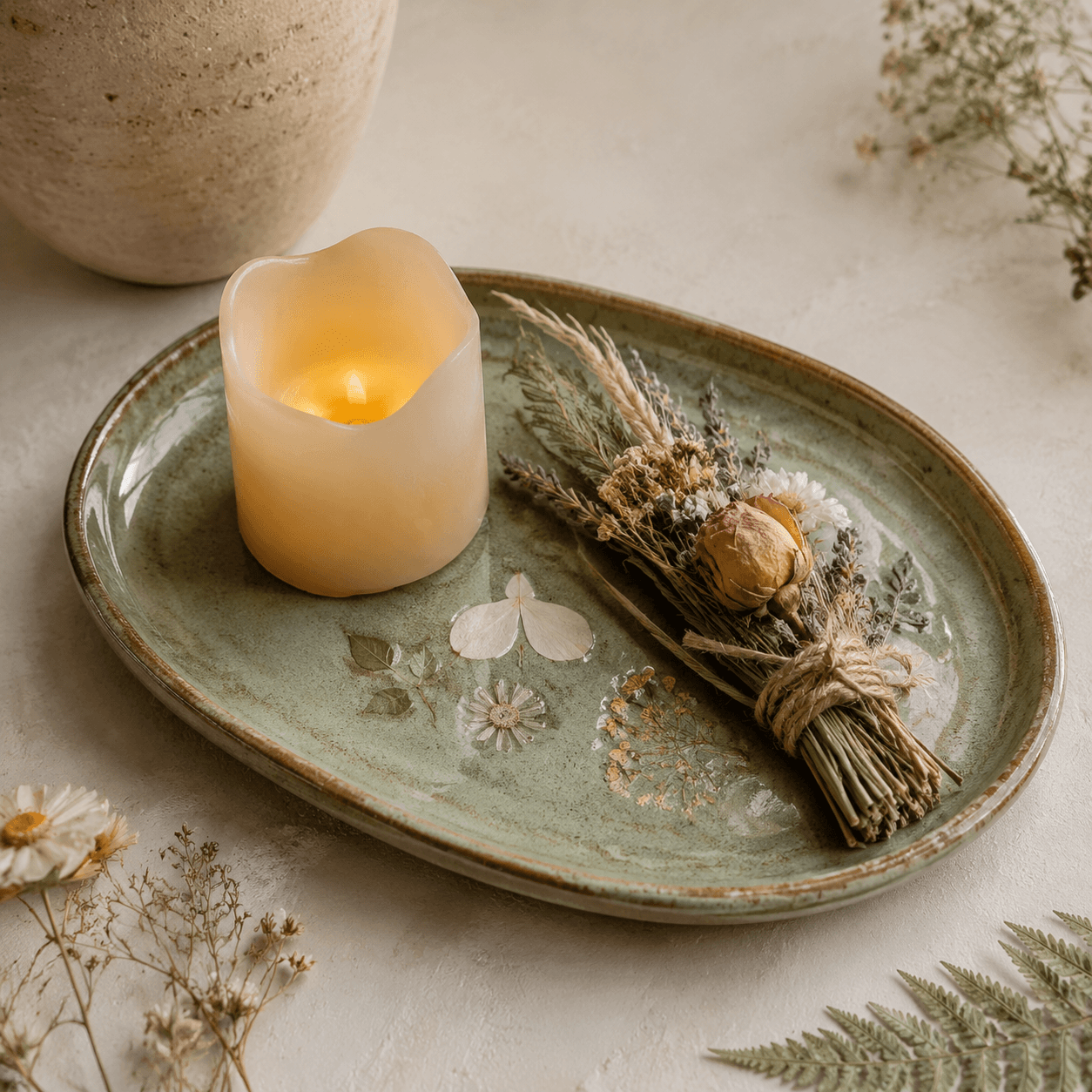 Decorative Tray & Candle Set